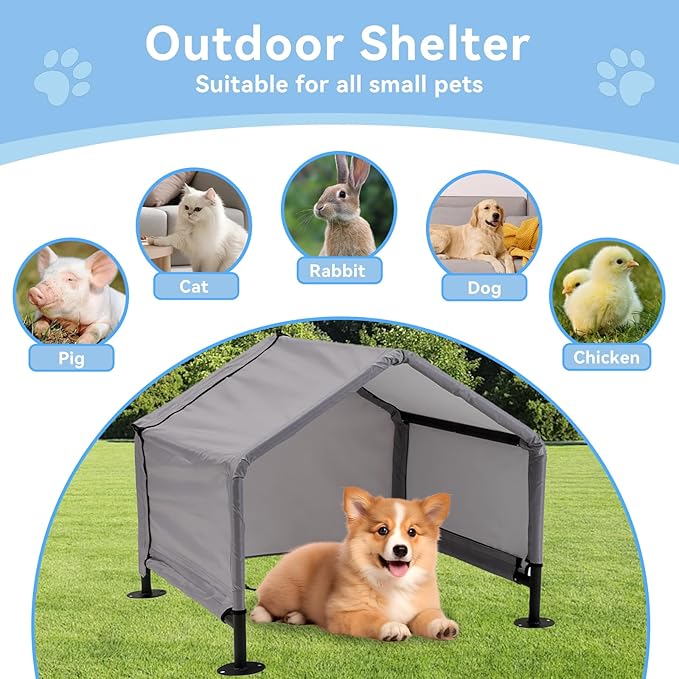 Dog Shade Shelter Outdoor Tent for Small Medium Dogs, Waterproof Sun Protection Pet House for Dogs, Small Animals and Livestock, Pet Canopy with Upgraded Doors and Ground Nails-PawvioPets