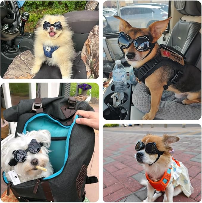 Dog Goggles for Small Breed UV/Wind/Dust Protection Puppy Sunglasses with Adjustable Strap - Black-PawvioPets