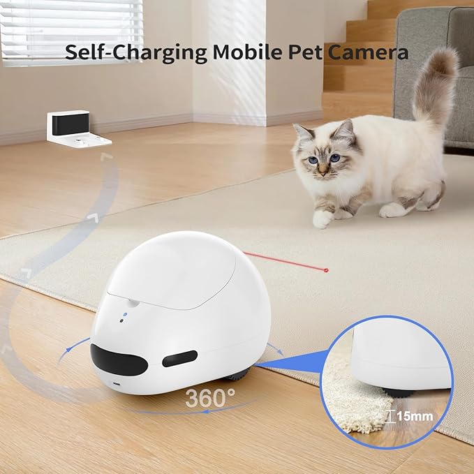 Cat Camera with Interactive Pointer Toy, Moving Robot for Dog and Cat, Mobile Pet Camera Treat Dispenser with Phone App, Auto Recharging and Night Vision, Two-Way Audio (2.4G Wi-Fi Only)-PawvioPets
