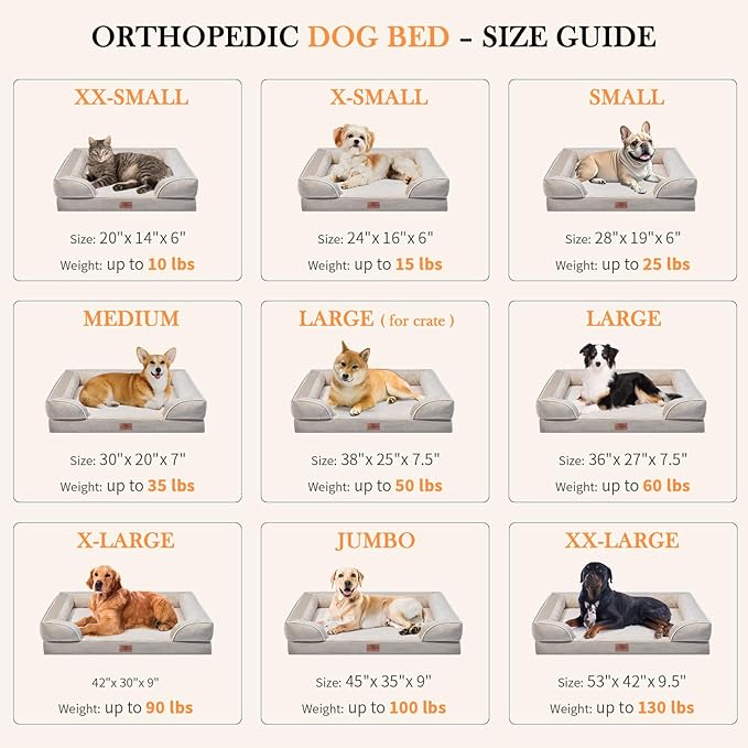 Comfort Expression Small Dog Beds Waterproof Orthopedic Foam Dog Sofa Beds for Medium Dogs Comfy Pet Bed with Washable Removable Cover & Non-Slip Bottom(Small,Beige)-PawvioPets