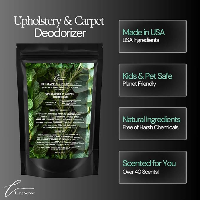 Eucalyptus Mint Harmony Carpet Freshener Powder: Powerful Odor Eliminator for Home, Upholstery Deodorizer, Carpet Deodorizer, Pet Urine, Cat Litter Box - Eucalyptus Spearmint Fragrance-PawvioPets