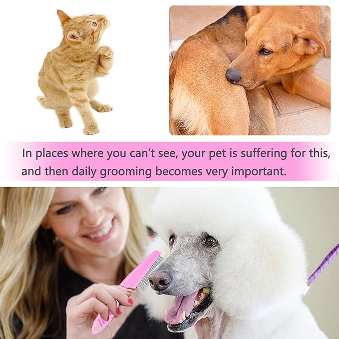 Cat & Dog Grooming Set - Fine Tooth Comb For Grooming And Removing Dandruff Flakes Remove Float Hair Tear Marks (pink)-PawvioPets