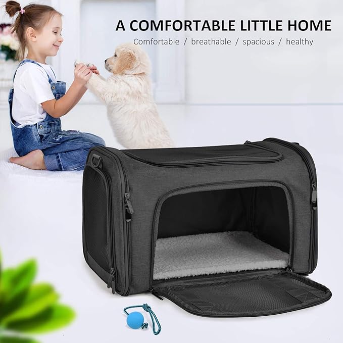 Cat Carriers Dog Carrier Pet Carrier for Small / Medium Cats Dogs Puppies (Up To 15lbs), TSA Airline Approved Small Dog Carrier Soft Sided, Collapsible Waterproof Travel Puppy Carrier -Black-PawvioPets