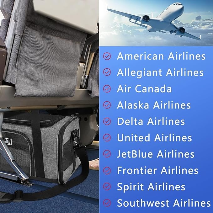 Airline Approved Pet Carrier, Collapsible Cat Carrier, Expandable Dog Carrier, 900D High Density Oxford Cloth, Wear-Resisting, Anti Tearing, Safety Lock Zipper, Reflective Tape-PawvioPets