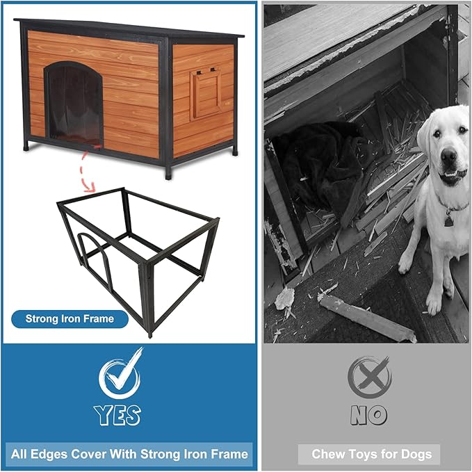 Dog House Outdoor Insulated 43.3" L Large Dog Kennel 6 Sides All-Round Foam Winter Weatherproof for Small Medium Large Dogs with Strong Metal Chew Proof Frame-PawvioPets