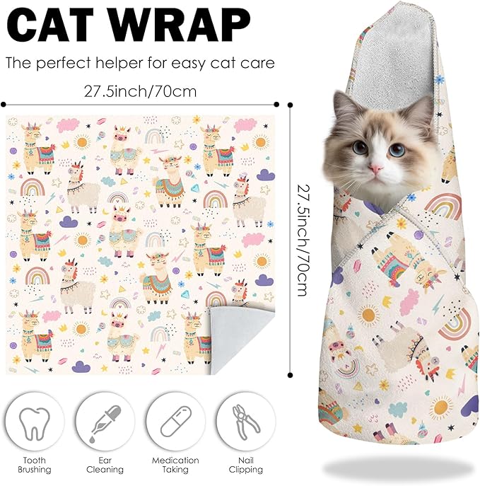 27.6"Cat Grooming Wrap, Self Adhesive Cat Wrap for Cutting Nails, Anti-Escape Calming Cat Swaddle Wrap for Medicine Ear Cleaning, Alpaca Anti-Scratch Cats Burrito Restraint Blanket, Practical Pet Tool-PawvioPets