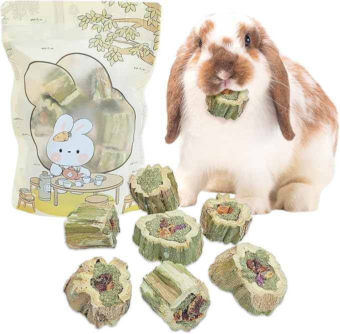 Fhiny Rabbit Chew Toys Natural Baked Papaya Wood Bunny Molar Treats Contain Alfalfa Grass Apple Carrot and Purple Sweet Potato Filling for Hamsters Guinea Pigs Chinchillas Teeth Grinding(0.22 lb)-PawvioPets