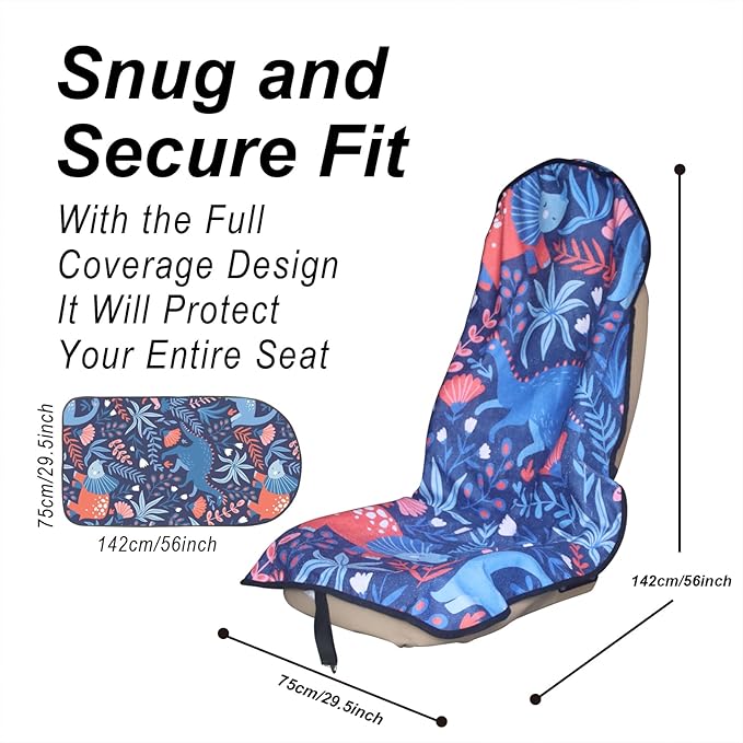 Car Seat Cover Protector Front Seats,for Gym Workout,Running,Swimming,Beach and Hiking,Waterproof Sweat Towel Bucket Seat Covers for Cars SUV Trucks (Dinosaur, 1Pcs)-PawvioPets