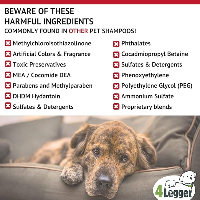 4-Legger Certified Organic Dog Shampoo - All Natural and Hypoallergenic with Aloe and Lemongrass, Soothing for Normal, Dry, Itchy or Allergy Sensitive Skin - Biodegradable - Made in USA - 16 oz-PawvioPets