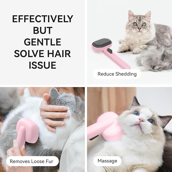 Aumuca Cat Brushes for Indoor Cats, Dog Hair Brush for Shedding, Cat Brush for Long or Short Haired Cats, Cat Grooming Deshedding Brush for Dog Kitten Horse Massage Removes Loose Fur, Pink-PawvioPets