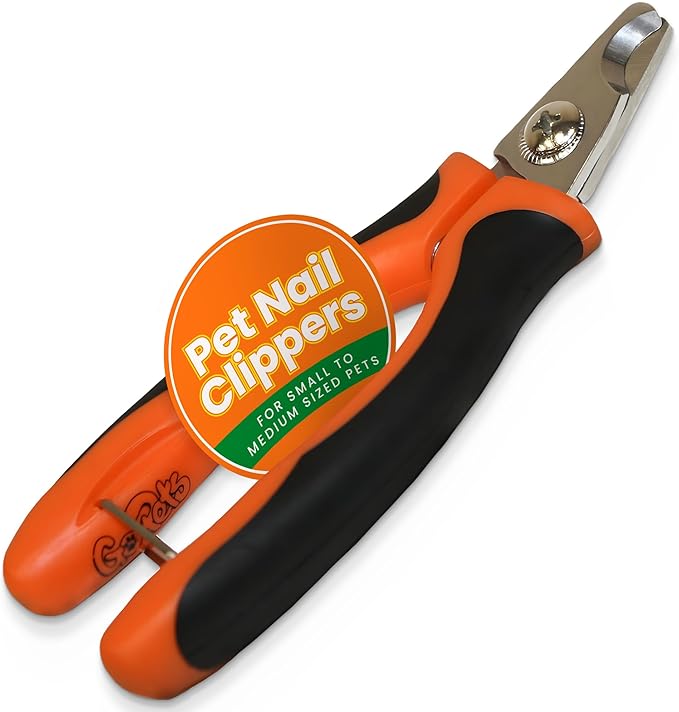 GoPets Nail Clipper for Small to Medium Pets, Quick Sensor Safety Guard, Heavy Duty Trimmer for Thick Nails, Stainless Steel Blades, Grooming Tool for Dogs & Cats, Non-Slip Handle, Built-in Nail File-PawvioPets
