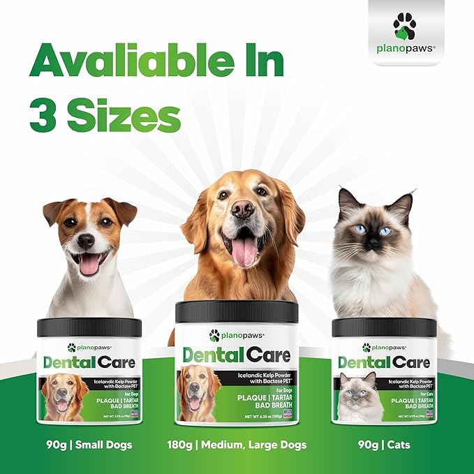 Dog Teeth Cleaning Powder - Plaque and Tartar Remover - Dental Powder with Bactase PET - Breath Freshener for Overall Dental Care - Supports Mouth, Teeth, and Gum Health for All Ages and Sizes-PawvioPets