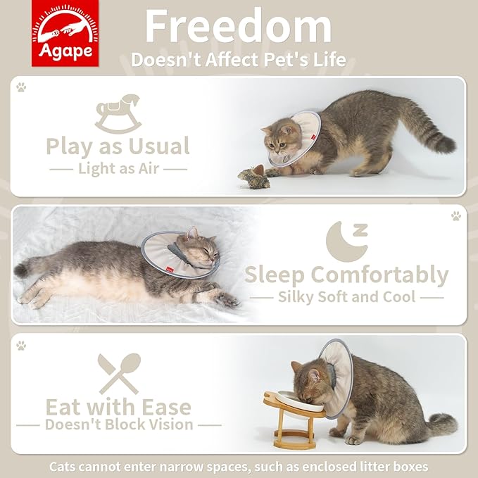 Agape Comfortable Cat Cone - Lightweight Soft Recovery Collar for Cats After Surgery - Protective E-Collar for Small, Medium, and Large Cats - Stops Licking & Scratching for Wound Care-PawvioPets