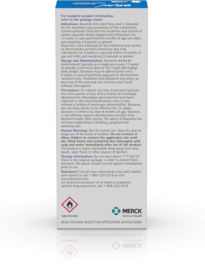 BRAVECTO Topical Solution for Cats, Flea & Tick, 12 Week Supply, >6.2-13.8 lbs., Blue Box-PawvioPets