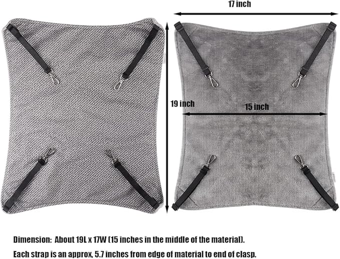 Cat Hammock for Cage, Soft Pet Bed Fit Ferret, Kitten, Puppy, Small Dog, Adjustable-Strap/Load Capacity 30lb (Gray)-PawvioPets