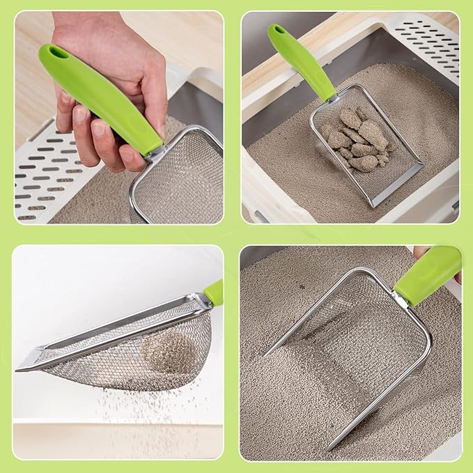 3PCS Stainless Steel Cat Litter Scoop,Litter Cleaner Corner Scoop Sand Sifter,Easy to Clean Cat Little Box, Sifting Litter Scoop Shovel for Reptile Terrarium Sand Waste-PawvioPets