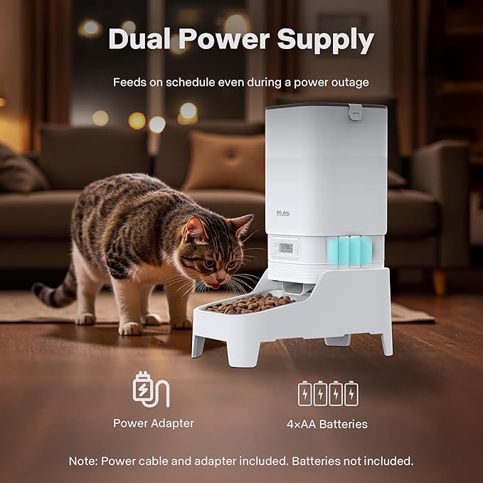 Automatic Cat Feeders, 7L/29 Cups Automatic Dog Feeder, Cat Food Dispenser, No-Jam Rotor, Up to 6 Meals for 2-15 mm Dry Food, with Elevated Stand, Stainless Steel Bowl-PawvioPets