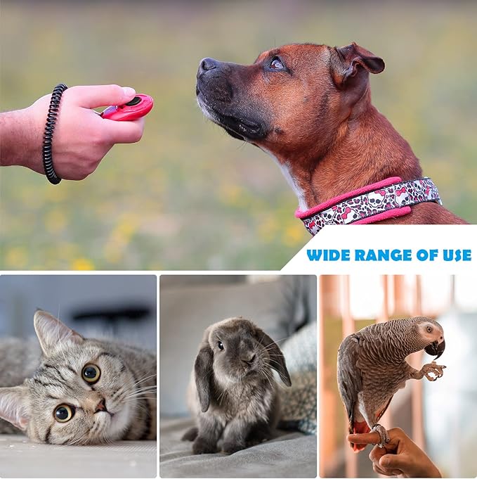 Dog Training Clicker with Wrist Strap - OYEFLY Durable Lightweight Easy to Use, Pet Training Clicker for Cats Puppy Birds Horses. Perfect for Behavioral Training 2-Pack (Red and Blue)-PawvioPets