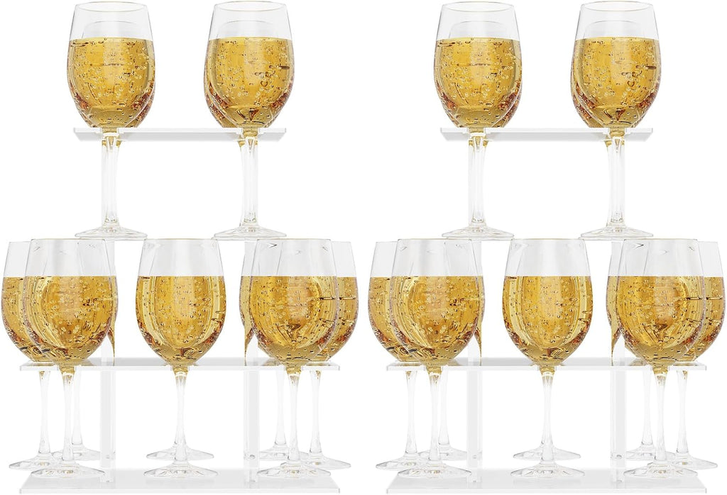 Champagne Tower, Rectangle Acrylic Champagne Display Rack Stand with 12 Slots, 2 Tiers Floating Sight Champagne Flute Holder for Party, Wedding, School, Celebration, 13.3x9.4x15.3 inch, 2 Pcs