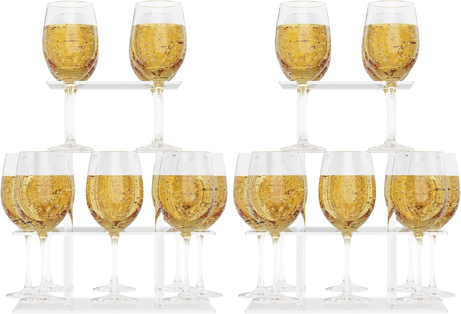 Champagne Tower, Rectangle Acrylic Champagne Display Rack Stand with 12 Slots, 2 Tiers Floating Sight Champagne Flute Holder for Party, Wedding, School, Celebration, 13.3x9.4x15.3 inch, 2 Pcs