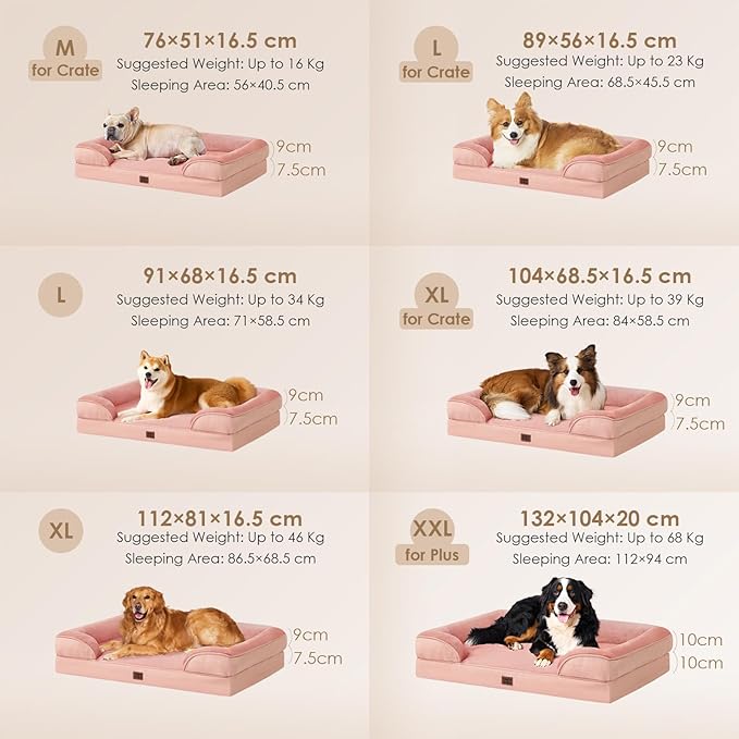 EHEYCIGA Orthopedic Dog Beds for Extra Large Dogs, Waterproof Memory Foam XL Pet Bed with Sides, Non-Slip Bottom and Egg-Crate Foam Big Dog Couch Bed with Washable Removable Cover, Dusty Pink-PawvioPets
