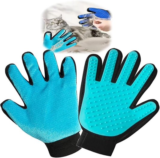 2 in 1 Cat Grooming Glove, Double-Sided Use Pet Hair Remover Glove, 1 Side is Gentle Grooming for Dogs, Cats, the Other is Effective Hair Remover for Furniture, Clothing (Light Blue, Right-Hand)-PawvioPets