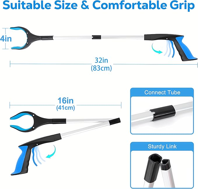 Grabber Reacher Tool - 32” Extra Long Foldable Gripper and Reaching Tool - Heavy Duty Pick Up Stick Grabbers for Seniors, Trash, Surgery Recovery Must Haves Gifts (Blue-2pc)-PawvioPets
