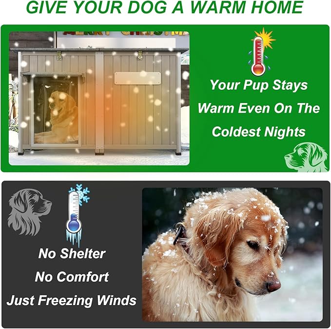 Dog House Outdoor Weatherproof & Wooden Dog Kennel with Chew-Proof Iron Frame，Removable Floor, Adjustable Vent Window, Easy Assembly for Large and Extra-Large Dogs 55.1" D x 33.1" W x 34.8" H-PawvioPets