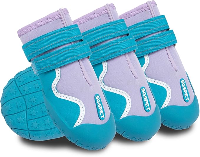 Dog Shoes, Waterproof Dog Boots & Paw Protectors with Anti-Slip Sole, 4pcs/Set Pet Dog Booties, Reflective Dog Shoes for Small Medium Large, Winter Snowy Summer Hot Pavement (Blue, 5# (M))-PawvioPets