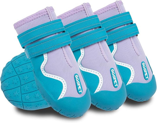 Dog Shoes, Waterproof Dog Boots & Paw Protectors with Anti-Slip Sole, 4pcs/Set Pet Dog Booties, Reflective Dog Shoes for Small Medium Large, Winter Snowy Summer Hot Pavement (Blue, 5# (M))-PawvioPets