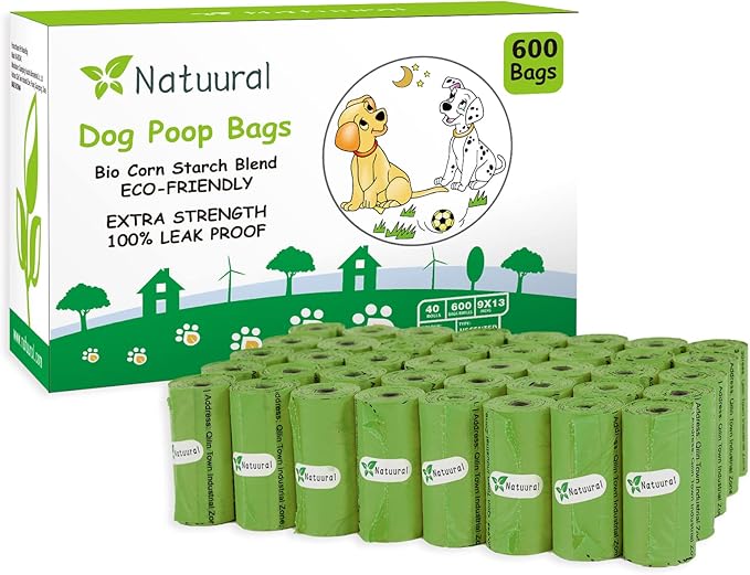 Dog Poop Bags Rolls-600 Counts, 40Rolls, Biodegradable Poop Bags Made of Cornstarch, 100% Leak Proof and Easy to Open (Green)-PawvioPets