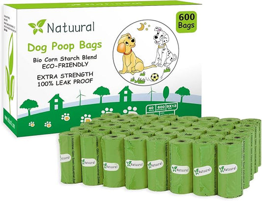 Dog Poop Bags Rolls-600 Counts, 40Rolls, Biodegradable Poop Bags Made of Cornstarch, 100% Leak Proof and Easy to Open (Green)-PawvioPets