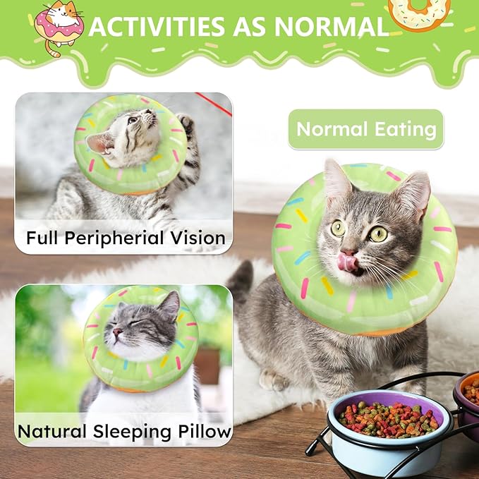 Cat Cone Collar Soft, Cat Recovery Collar for Wound Healing Cute Donut Adjustable Kitten Cones to Stop Licking Comfortable Lightweight Neck Elizabethan Collars for Kittens After Surgery-PawvioPets