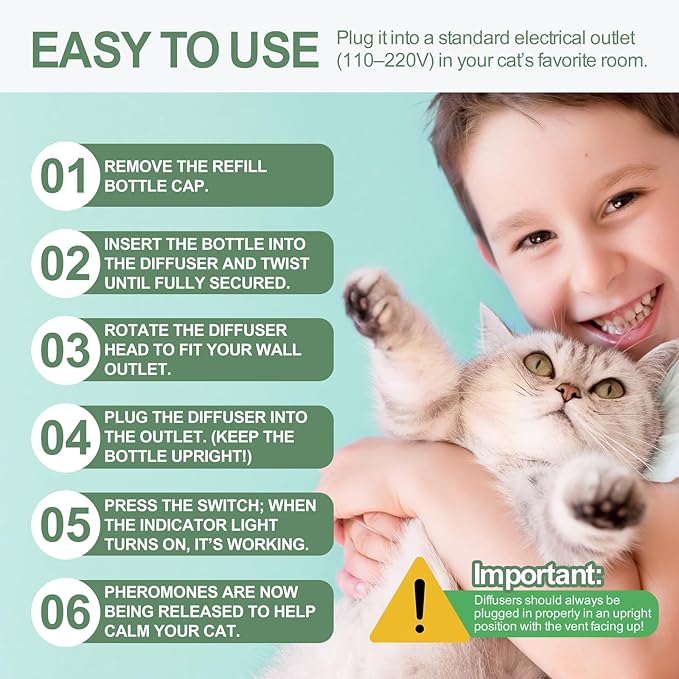 Cat Calming Pheromone Diffuser Set, Pet Calming Plug-in Kit (2 Diffusers + 4 Refills), Reduces Cat Stress, Aggression, Fighting, Marking, Meowing, Travel, Vet Visit Anxiety, 120 Days, Non-Toxic, Safe-PawvioPets