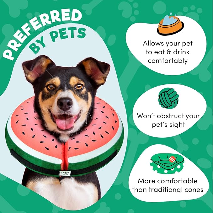 BENCMATE Inflatable Dog Cone Collar Alternative, Soft Dog Cone for Small Medium Large Dogs and Cats, Neck Recovery ECollar Donut Collar After Surgery (Large, Watermelom)-PawvioPets