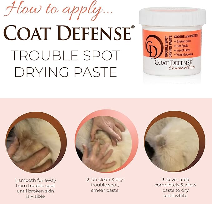 COAT DEFENSE Trouble Spot Drying Paste - Made in USA - 5 Oz Dog & Cat Skin Care, Itchy Skin & Allergies, Alleviates Hot Spots for Dogs & Cats, Insect Bites Relief & Dog Wound Care-PawvioPets