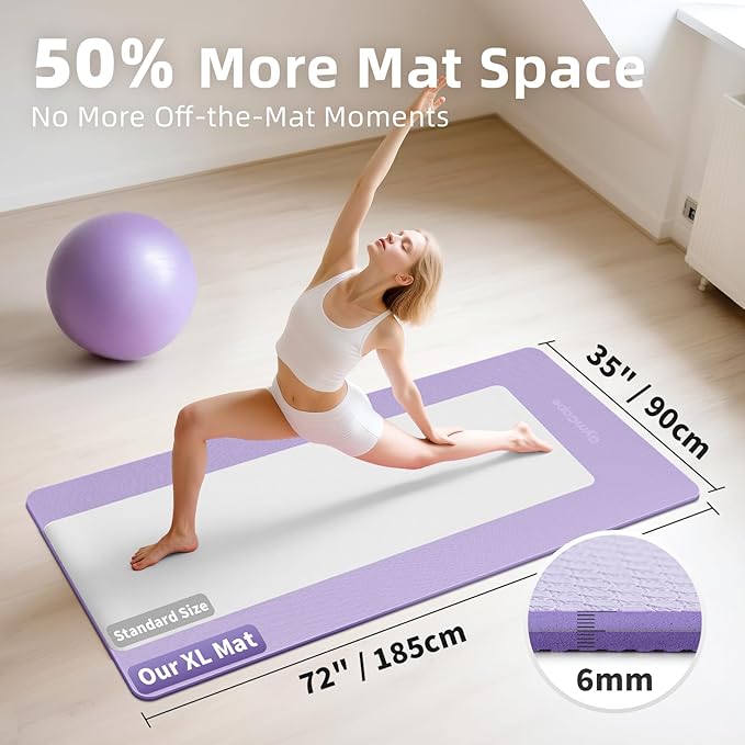 Extra Large Yoga Mat - 72"x35", 72"x48", 78"x57" - Wide TPE Exercise Mat for Home, Stretching, Couples & Family Workouts - 6-12mm Thick, Non-Slip & Waterproof - with Carry Bag and Straps-PawvioPets