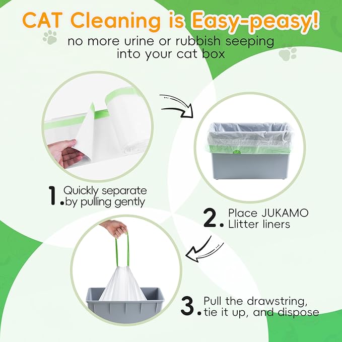 60 Pack Cat Litter Box Liners for Meo Want SC01, MW-SC02, MW-LR01,1.5 Mil Thick Drawstring Heavy Duty Leak-proof Disposable Smart Self-Cleaning Litter Box Robot Waste Drawer Trash Bags 18" x 12.6"-PawvioPets