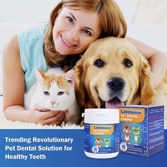 CuteBone Dog Teeth Cleaning Powder - Dog Dental Powder Pet Breath Freshener - Safe & Effective Natural Oral Care Formula Reduces Plaque & Tartar Promotes Healthy Gums Easy-to-Use for Dogs & Cats-PawvioPets