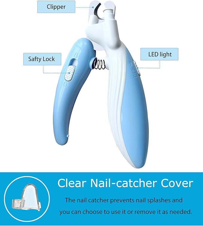 Cat Dog Pet Nail Clippers with Light, Llluminates Cat Dog Nails Or Bloodline, Safety Pet Nail Clipper for Dogs, Cats, Rabbits, Sharp, No Nail Splitting(Blue)-PawvioPets