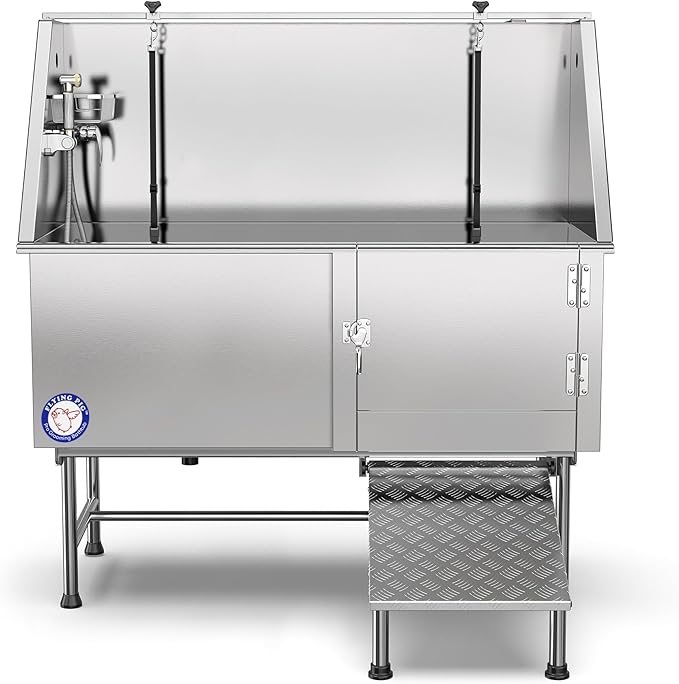 Flying Pig Grooming 62" Stainless Steel Pet Dog Bath Tub with Faucet (Right door/Left Drain), 62 x 27 x 58"-PawvioPets