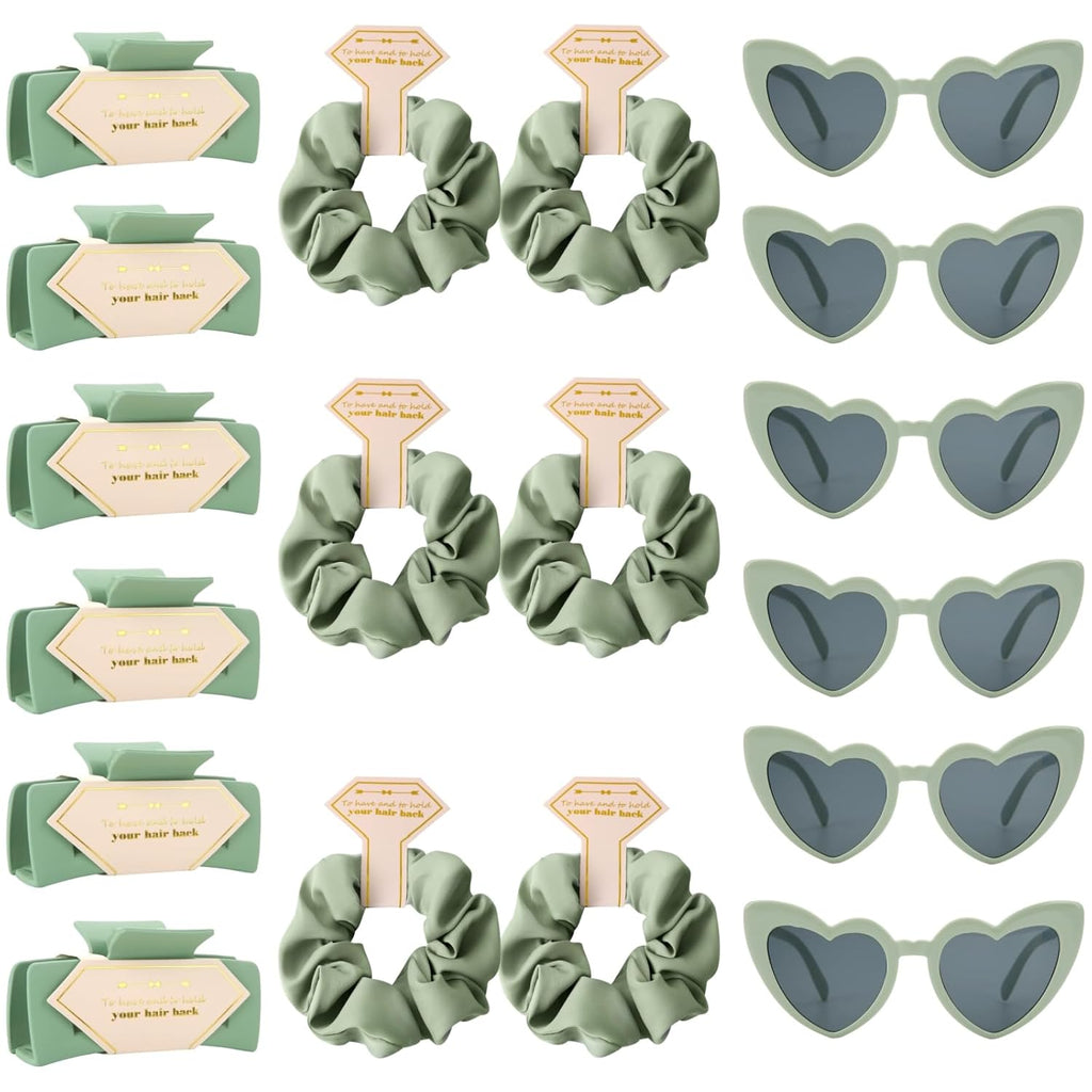 18pcs Bridesmaid Scrunchies Proposal Gifts Bachelorette Hair Claws Clips Girls heart sunglasses for Wedding Party Favors(Green )