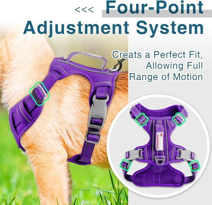 BARKBAY Dog Harness No Pull with ID Tag Pocket - Heavy Duty, Reflective, Easy Control for Large Dogs(Purple,S)-PawvioPets