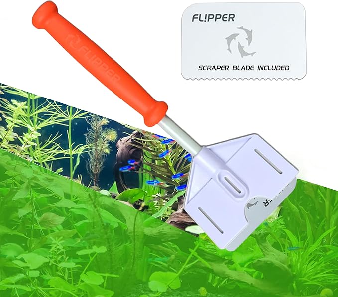 FL!PPER Flipper Platinum Aquarium Algae Scraper | Glass & Acrylic Tank Cleaner with Serrated Blade for Efficient Aquarium Maintenance (10” Rigid Shaft)-PawvioPets