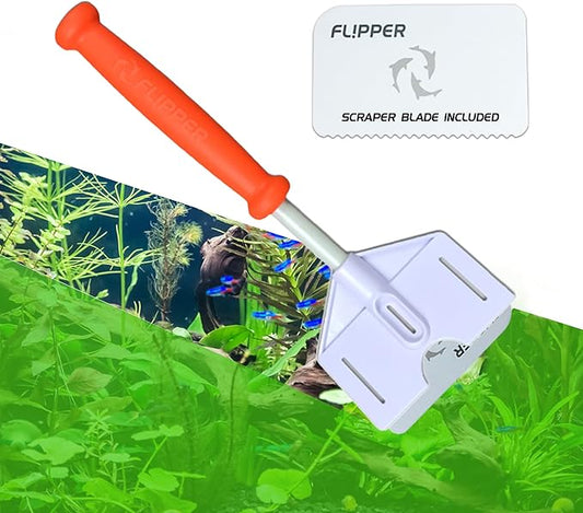FL!PPER Flipper Platinum Aquarium Algae Scraper | Glass & Acrylic Tank Cleaner with Serrated Blade for Efficient Aquarium Maintenance (10” Rigid Shaft)-PawvioPets