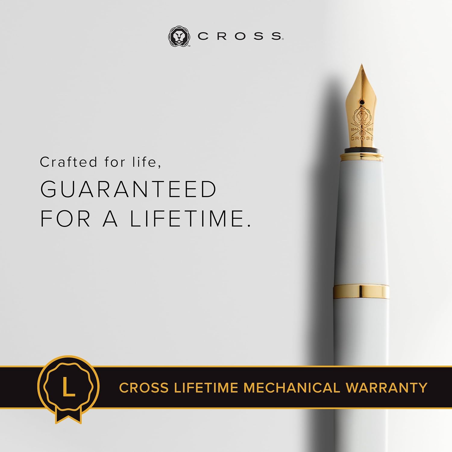 Cross Bailey Light Polished White Resin and Gold Tone Fine Nib Fountain Pen