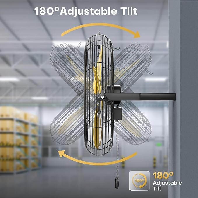 20 Inch Industrial Wall Mount Fan with 2 Pack, 5200 CFM Industrial Metal Wall Fans with Poweful Motor, 3 Speed, Heavy Duty Construction Indoor for Warehouse, Workshops, and Garage, UL Listed-PawvioPets