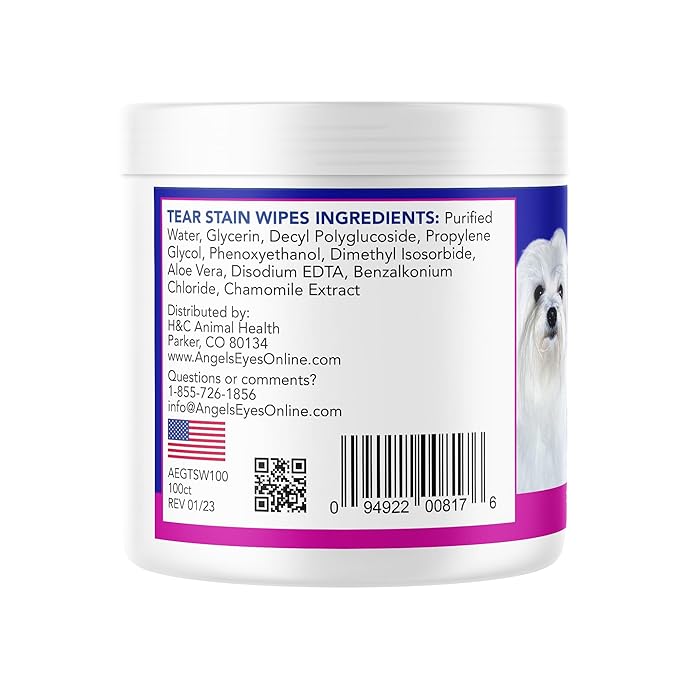 ANGELS' EYES Gentle Tear Stain & Pet Eye Wipes for All Dogs & Cats Textured Grooming Wipes Remove Discharge & Mucus, Reduce Tear Stains, Hypoallergenic with Aloe & Chamomile, 100ct-PawvioPets