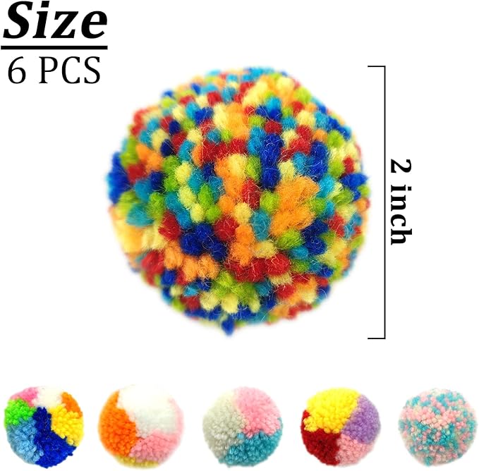 Andiker 6 Pcs Assorted Color Cat Ball Toys, Woolen Yarn Puffs Cat Pom Pom Balls Interactive Kitten Chasing Toys-PawvioPets