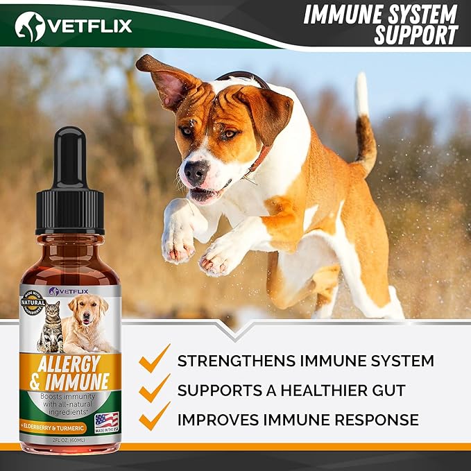 Allergy Immune Anti Itch & Hot Spots - Made in USA Natural Pet Supplement for Cat & Dog Allergy Relief with Turmeric & Milk Thistle -Seasonal Allergies Digestive Treatment for Dogs & Cats - 2 Fl Oz-PawvioPets